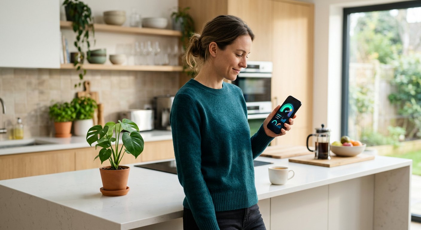 Woman reviewing her credit score on a smartphone